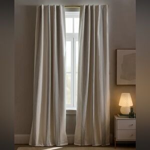 Quince 48x108 Cotton Linen Coastal Stripe True
Blackout Curtain Ivory/Sage Green